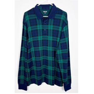 Lands End Traditional Fit Polo Shirt Men’s Size XL Long Sleeve Plaid Green Blue